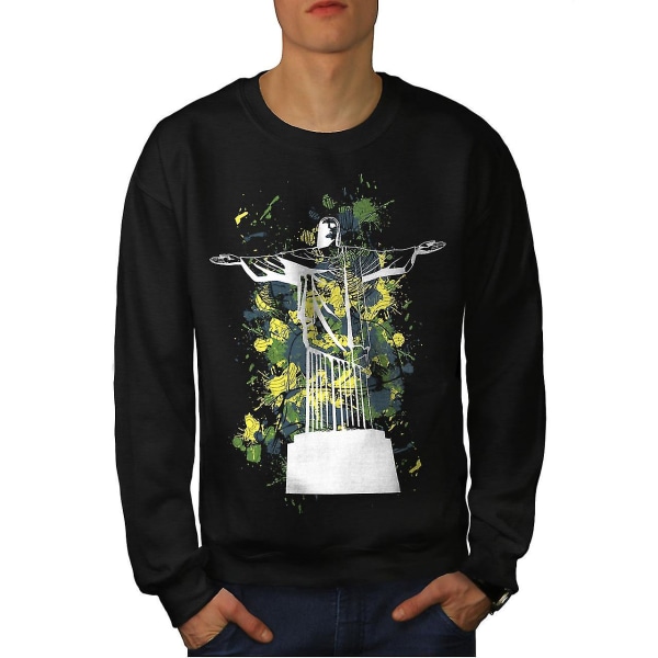 Christ Redeemer Brazil Men Blacksweatshirt | Wellcoda XXL