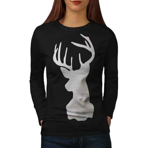 Deer Head Svart långärmad T-shirt för kvinnor XXL