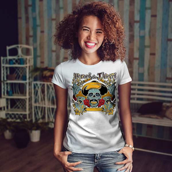 Hjältar och tjuvar skalle Kvinnor Whitet-shirt L