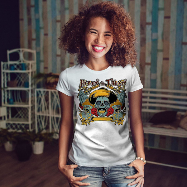 Hjältar och tjuvar skalle Kvinnor Whitet-shirt XL