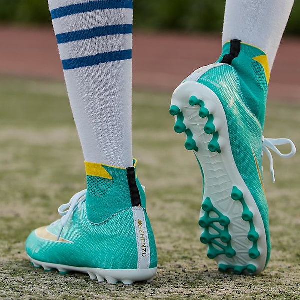 Fotbollsskor för män Spikes Fotbollsskor för ungdomar Ankelstövlar Athletic Sneaker 3C32736G Cyan 44