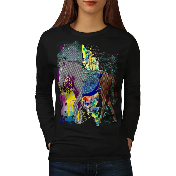 Creative Horse Svart långärmad T-shirt för kvinnor XL