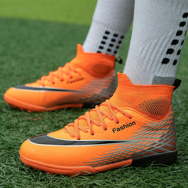 Fotbollsskor för barn Halkfria fotbollsskor Klossar Gräs Fotbollssneakers S818 Orange 36