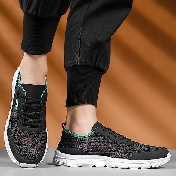 Män Skor Höst Soft Loafers Skor Lättvikt Billiga Mesh Casual Herr Sneakers 2G8928-1 Black 41
