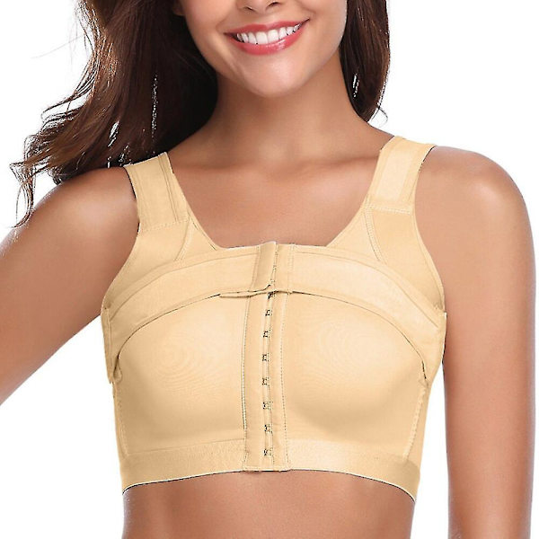 Kvinnor Posture Corrector BH Push Up Korrigerande Seamless Underkläder Slida Bantning Korsett Toppar Magkontroll Body Shaper Linne,beige XS