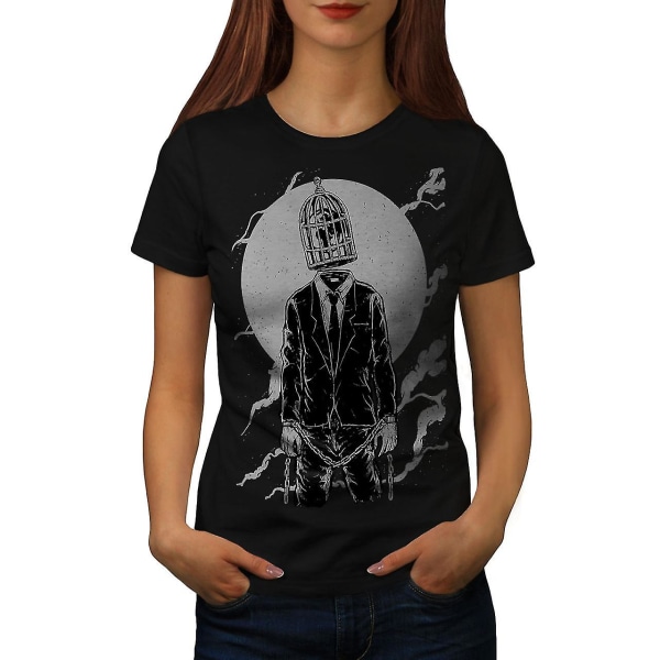 Skull Moon Cage Fashion Women Blackt-shirt XL