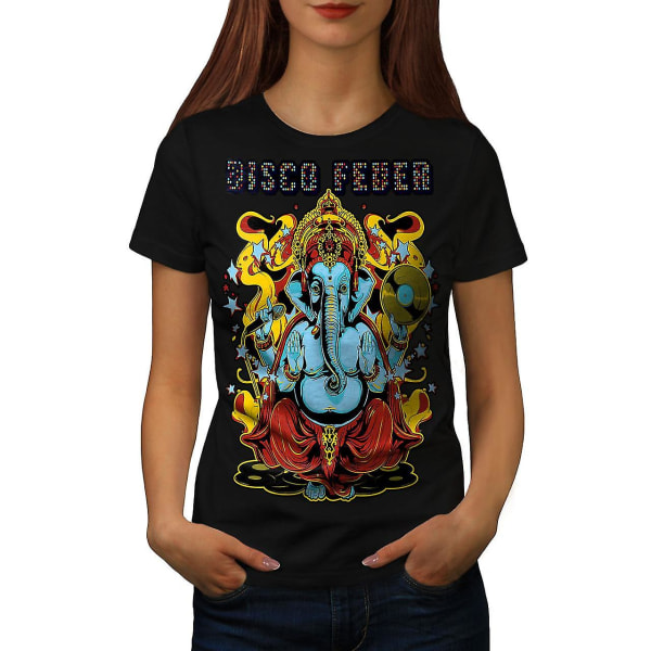 Disco Fever Elephant Women Blackt-shirt | Wellcoda L