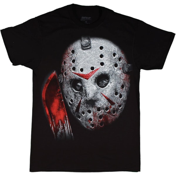 Fredag ​​den 13:e Jason Voorhees Airbrush Mask Svart skjorta, Medium 3XL