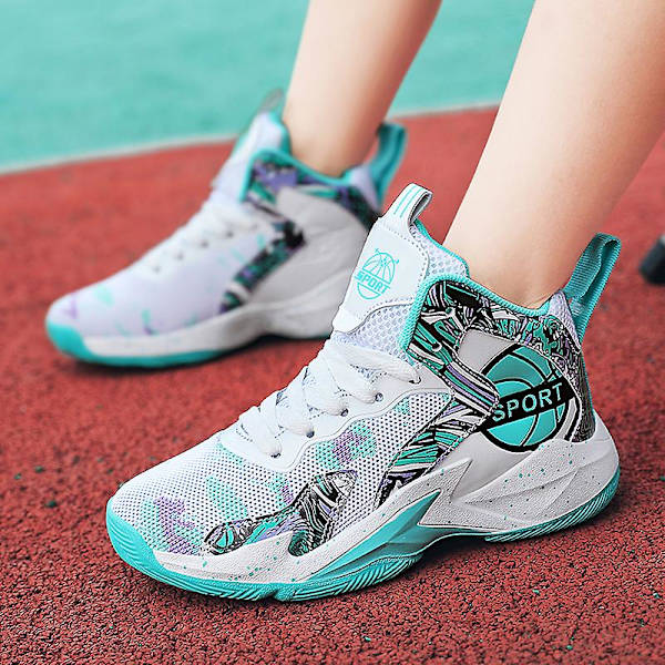 Barn Basketskor Andas Sneakers Pojkar Flickor Sportskor Yj8768 WhiteGreen 34