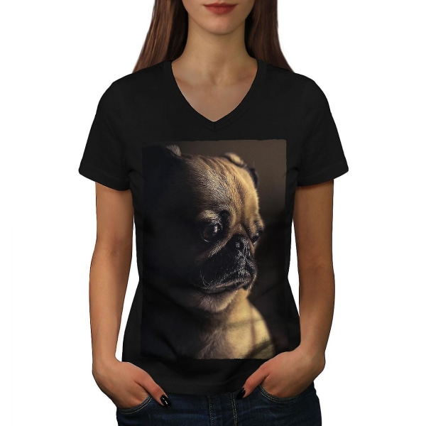 Mops söt fotokonst T-shirt för kvinnor M