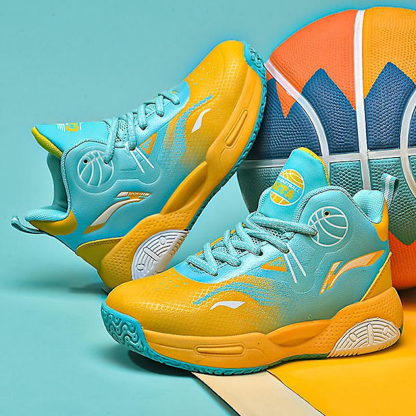Basketskor för barn Mode Pojkar Flickor Sneakers Andas Sportskor 2210 YellowGreen 34