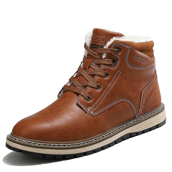 Snöskor för män Läder Plus Velvet Varma Utomhus bomullsskor F9704 LightBrown 40