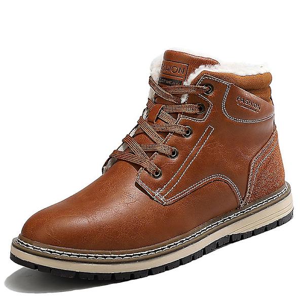 Snöskor för män Läder Plus Velvet Varma Utomhus bomullsskor F9704 LightBrown 41