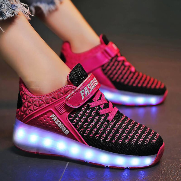 Barnsneakers Dubbelhjulsskor Led Light Skor 8099 BlackPink 38