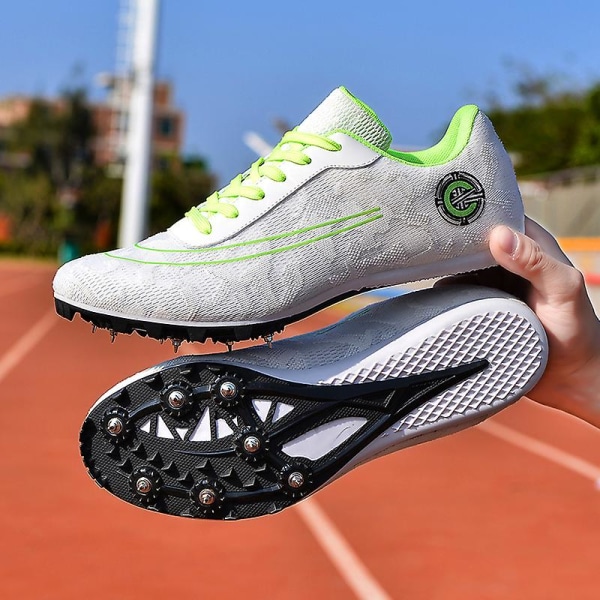 Friidrottsskor för män Spikes Track Race Hoppande Sneakers Professionell löpning Nail Spikes Skor 2J2101 White 40
