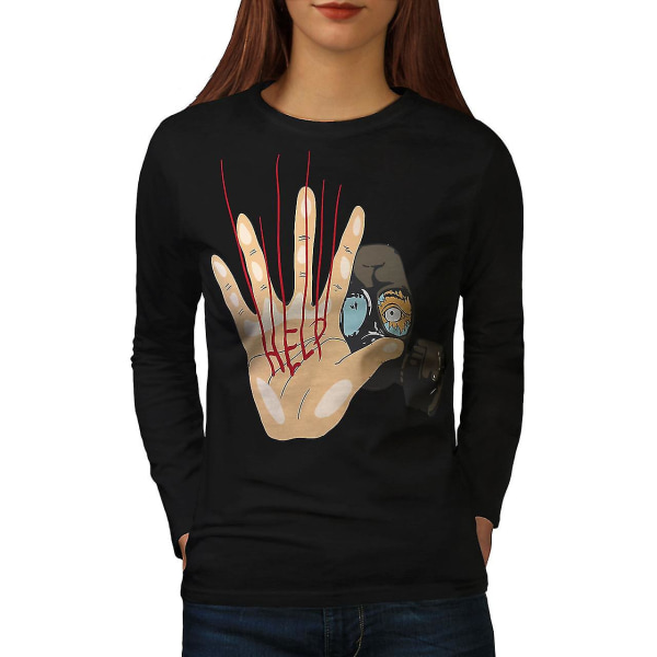 Mask Cry For Help Kvinnor Blacklong Sleeve T-shirt | Wellcoda L