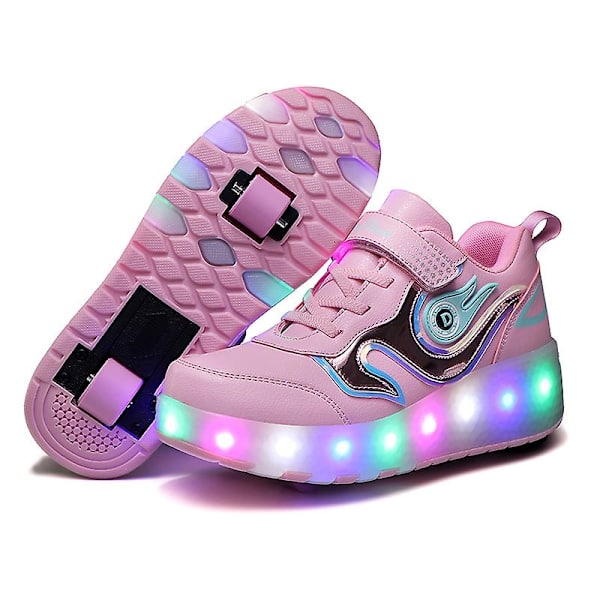 Barnsneakers Dubbelhjulsskor Pojkar Flickor Led Light Skor Fr916 Pink1 32