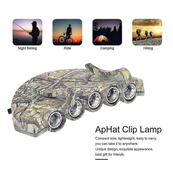 Clip-on 5led strålkastare Super Bright Mini Hat Clip Lamp Camping Torch