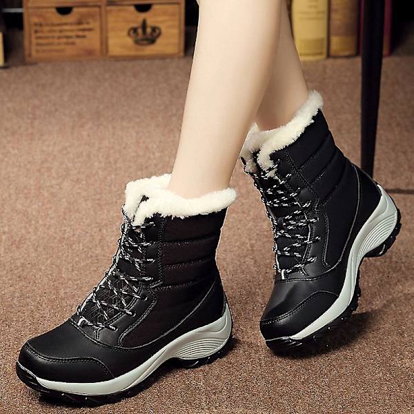 Dam Vinterstövlar Snow Boot Plysch Varma Skor Vattentät Boot 1617 Black 41