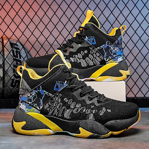 Basketskor för män Mode Halkfria sneakers Andas sportskor W23 BlackYellow 41