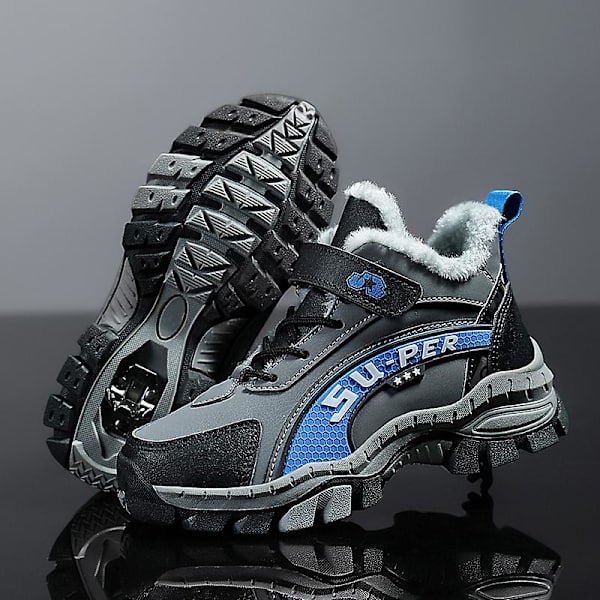Barn vandringsskor Andas sneakers Halkfria Pojkar Flickor Vinterskor X899 GrayBlue 34