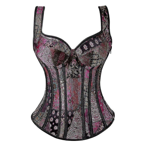 Damer Gothic Jacquard Axelremmar Overbust Korsett Bustier Viktminskning Steampunk Korsetter Med Kopp Dragkedja Sida Sexig Korselett black 4XL