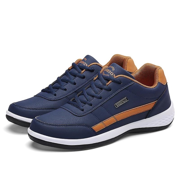 Läder Herrskor Sneakers Trend Casual Italiensk Andas Fritid Herr Sneakers Halkfria skor Herr Vulkaniserade skor Blue 41