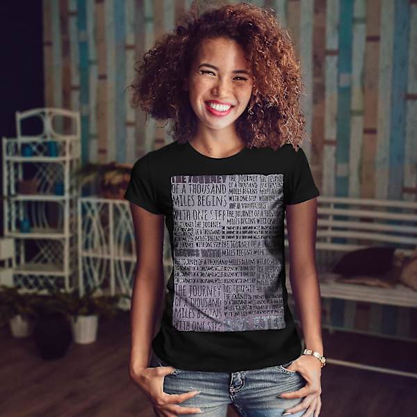 Journey Begins Slogan Women Blackt-shirt XL