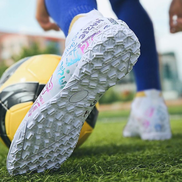 Fotbollsskor för män Fotbollsskor med hög ankel för vuxna Grästräning Sport Skor Sneakers 2J339 White 36