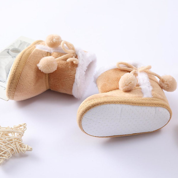 Vintervarma nyfödda toddler 1 år baby Flickor Pojkar Skor Mjuk sula Pälssnöskor 0-18M Brown 7-12 Months