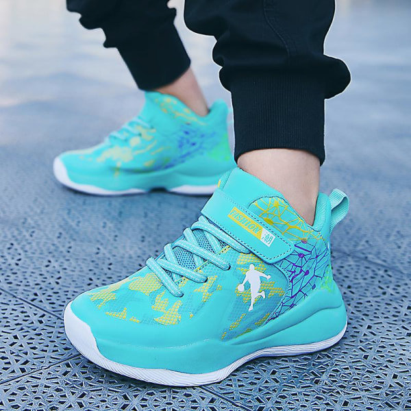 Pojkar Flickor Basketskor Barn Sneakers Andas Sportskor 915 Cyan 34