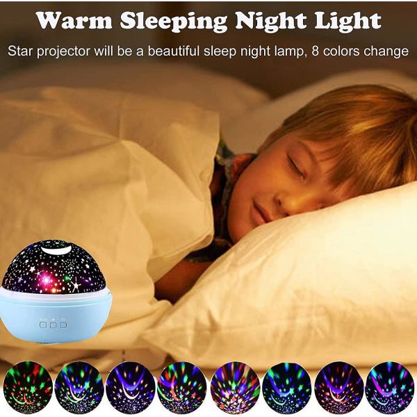 2023 Kids Star Nattljus Havsprojektionsljus 8 färger Byta lampa 360 grader Roterande Varm
