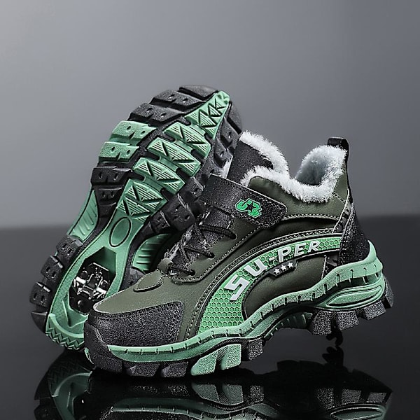 Barn vandringsskor Andas sneakers Halkfria Pojkar Flickor Vinterskor X899 BlackGreen 34