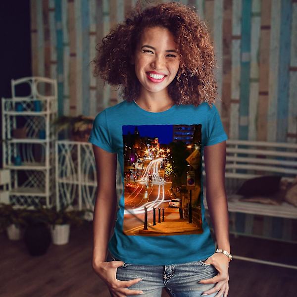 Nattliv Foto Stad Kunglig T-shirt för kvinnor L