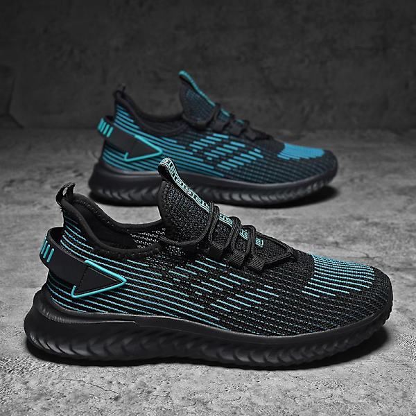 Sneakers för män Andas stretchtyg Mjukt Bekväma löparsportskor 2G6921 BlackGreen 44