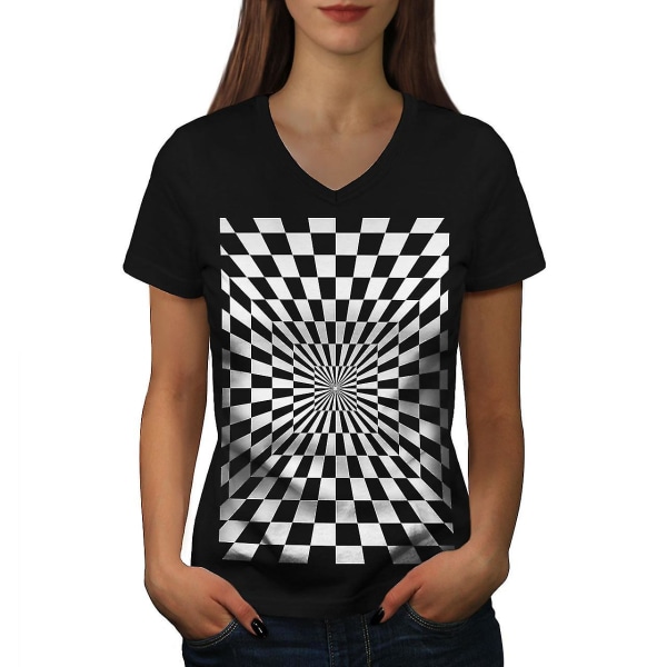 Fyrkantig illusionsmönster för kvinnor T-shirt M