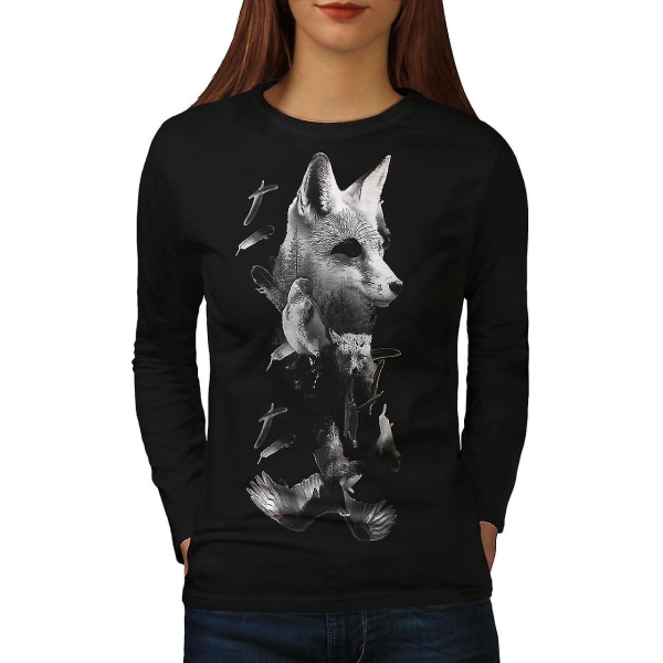 Fox Bear Bird Wild Women Blacklong Sleeve T-shirt S