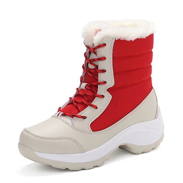 Dam Vinterstövlar Snow Boot Plysch Varma Skor Vattentät Boot 1617 Red 40