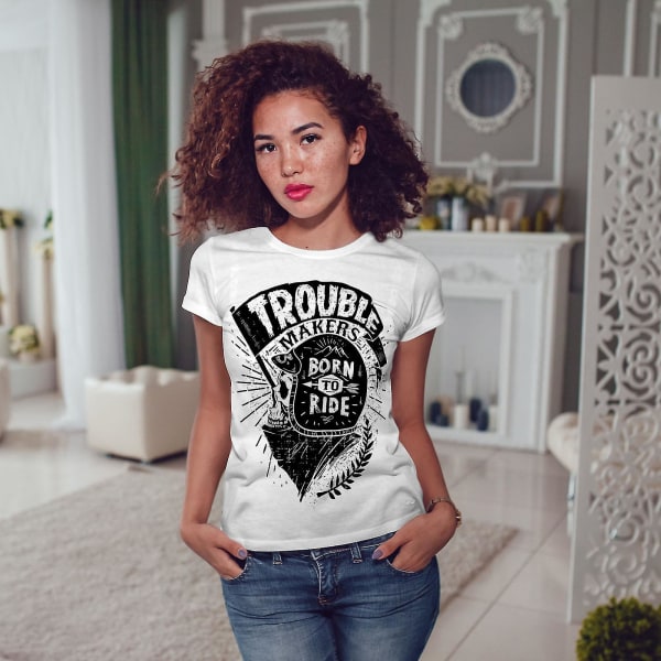 Ride Skull Biker Slogan Whitet-shirt för kvinnor S