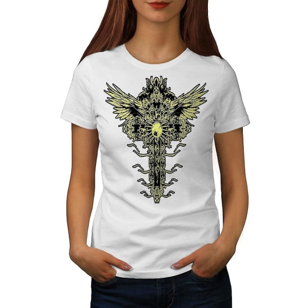 Gothic Funk Cross Whitet-shirt för kvinnor L