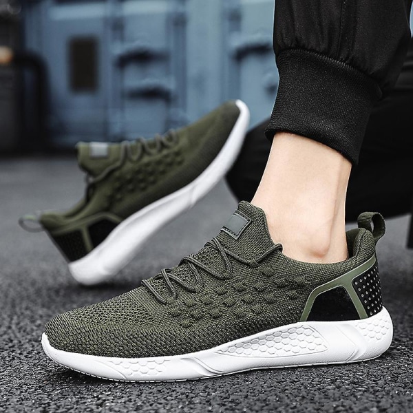 Sneakers för flugvävning för män Andas löparskor Mode sportskor 3A1011 Green 36