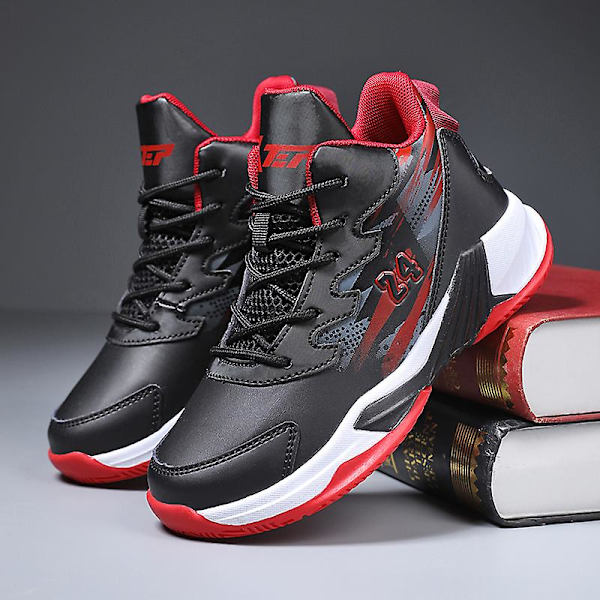 Basketskor för barn Mode Halkfria sneakers Sportskor som andas Yj008 BlackRed 34
