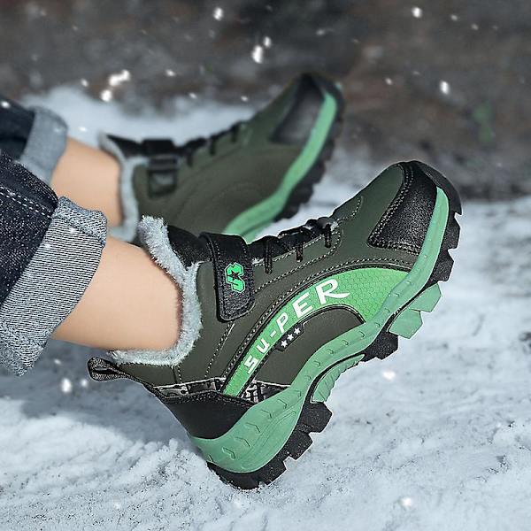 Barn vandringsskor Andas sneakers Halkfria Pojkar Flickor Vinterskor X899 BlackGreen 33