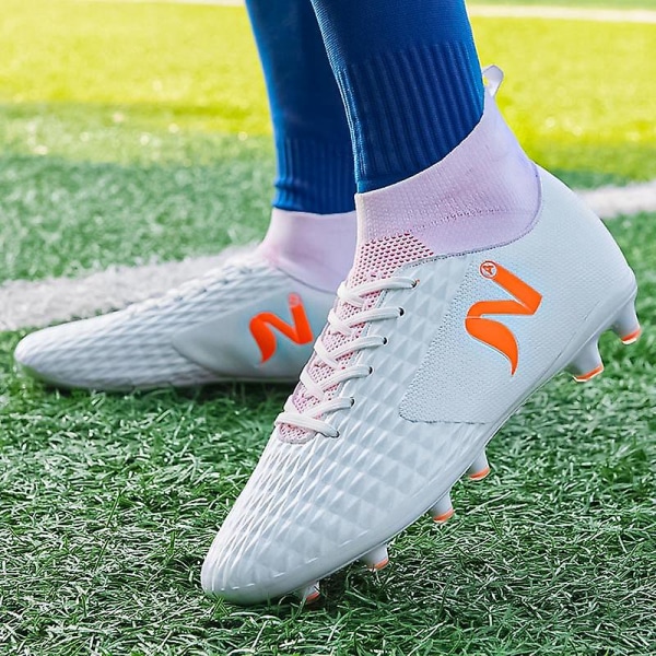 Fotbollsskor för män Halkfria fotbollsskor Klossar Gräs Fotbollssneakers D201 White 35