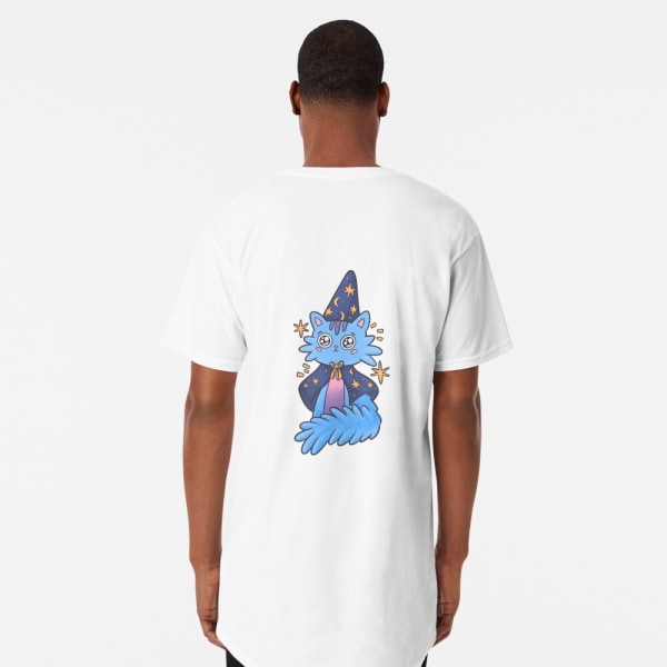 Magisk blå kattunge med cap och cape Lång T-shirt White 2XL_Back