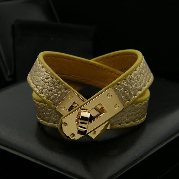 Hög kvalitet PU läder guldfärg armband armband för kvinnor mode lyx flerskikts wrap armband