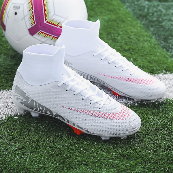 Fotbollsskor för män Halkfria fotbollsskor för män, Gräs Fotbollssneakers 1313 White 42
