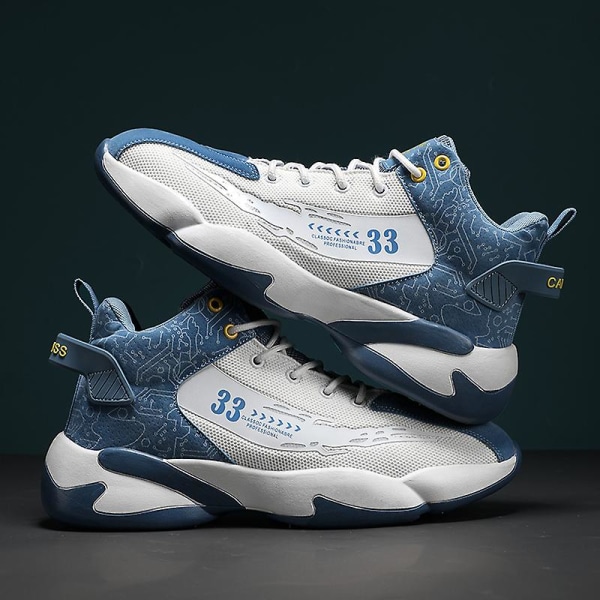Basketskor för män Mode Halkfria sneakers Andas Pojkar Flickor Sportskor 266 WhiteBlue 41