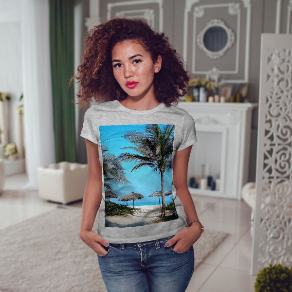 Sea Beautiful Palm Nature Women Greyt-shirt XL