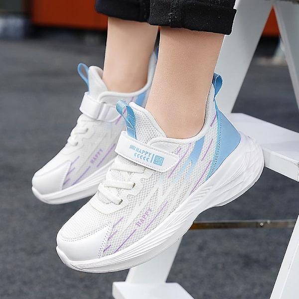 Sneakers för barn för pojkar, flickor, löpning tennisskor, lätt andas, sport, atletisk 3B2039 White 34